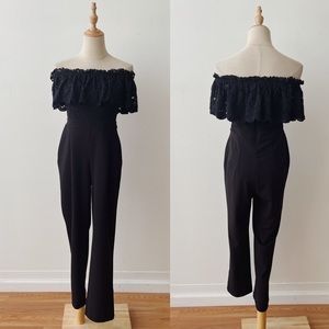 EXPRESS Lace Off Shoulder Black Full Length Dressy Jumpsuit Size 6